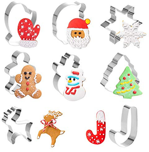 GWHOLE Formine Biscotti Natale, 8pz Stampi Biscotti Natale in Acciaio Inossidabile, Stampini Biscotti Natale Tagliabiscotti Natale per Decorazioni Dolci Biscotti Stampini per Biscotti