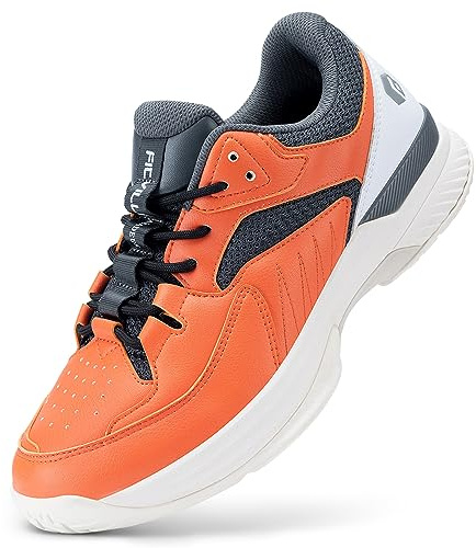 FitVille Men‘s Wide Pickleball Shoes All Court Tennis Shoes with Arch Support for Plantar Fasciitis (Orange, 10.5 X-Wide)