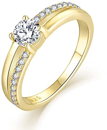 YL Bague Femme Fiançailles Bague Argent Alliance Femme Bague Mariage 925 Femme (Gold, 54 (17.2))