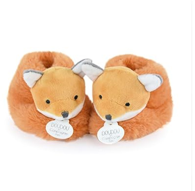 Doudou et Compagnie - Chaussons Renard - UNICEF - Boite Ouverte - Orange - Hochet Intégré - Idée Cadeau de Naissance Fille et Garçon - De 0 à 6 Mois - DC4002
