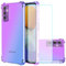 Jhxtech for Galaxy M13 Case, Clear Gradient TPU Bumper Case with Tempered Glass Screen Protector, Anti-Scratch, Shock Absorption, Lightweight, Purple/Blue