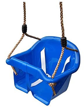 BABY TODDLER GARDEN PLASTIC SAFE SWING SEAT FOR CHILDRENS CLIMBING FRAME PLAYHOUSE WITH ROPES HANGING BUCKET SAFE STRAPS DIY PLAYGROUND * FROM HAPPY PLAYGROUNDS (BLUE)
