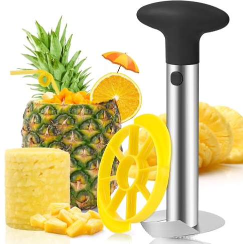 CUNSENR Herramienta descorazonadora y rebanadora de piña de alta calidad, cortador de piña con puntas afiladas, fácil de usar y limpiar, removedor de núcleo de acero inoxidable para piña, corta y