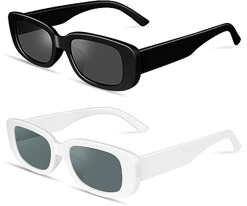Ainiv 2 Paires Lunettes de Soleil Vintage, Mode Rectangulaire Lunettes de Soleil, Écran Solaire UV400 et Protection UV Lunettes pour Femme Homme Shopping Voyages