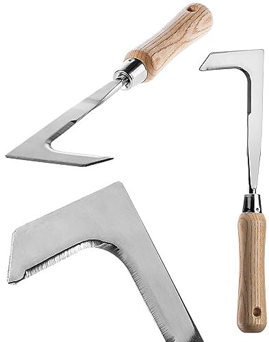 KADAX Rascador de malas hierbas, rascador de juntas de acero inoxidable, cuchillo para malas hierbas con mango de madera ergonómico, rascador de juntas multifuncional, eliminador de malas hierbas para