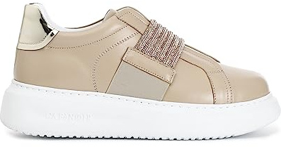 CAFèNOIR - Sneakers in Pelle con Fascia Strass, da Donna, Colore Beige, Taglia 38