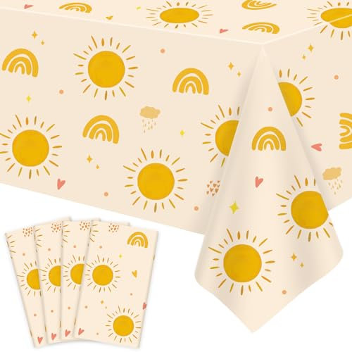 Confezione da 4 tovaglie per feste di compleanno in stile stravagante, hippie, con motivo arcobaleno, trendy, retrò, anni '60 e '70, decorazioni per feste di compleanno a tema, 130 x 213 cm