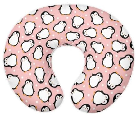 Jeiento Federa per cuscino da allattamento con pinguino carino e posizionatore a pois, sfoderabile, rosa federa morbida per allattamento