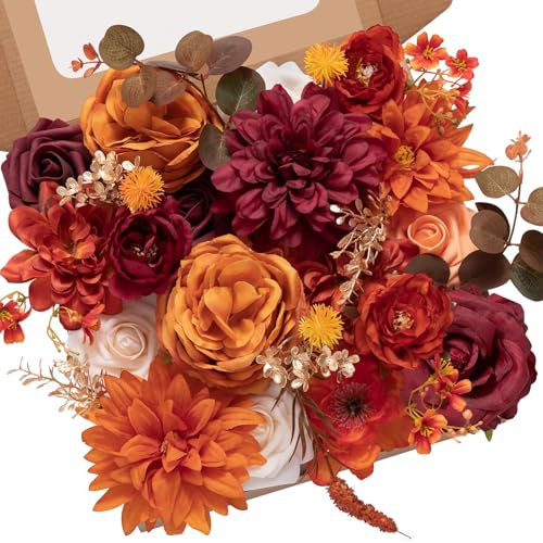 Serwalin Artificial Flowers Orange Burgundy Spring Fake Flowers for DIY Table Centerpieces for Wedding Bouquets Centerpieces Arrangements Silk Flowers Party Baby Shower Home Decorations