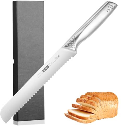 Plys Coltello da pane seghettato lama 18,5 cm: coltello da pane manico in acciaio inox coltello da panettiere per pane coltello seghettato