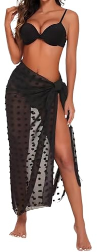 OHYER Sarong Cubrebañador Falda de Playa Corta Semitransparente Bikini Cubierta Sarong para Playa Piscina Vacaciones Sexy Wrap Falda Sarong Beach para Vacaciones Natación partido Bordado negro