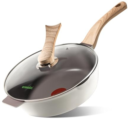 Ecowin Ceramic Nonstick Frying Pan Skillet with Lid, 11 Inch Nonstick egg pan,Large Skillet Pan Induction Cookware,PFOA PFAS PTFE Free