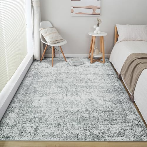 Xfrog Vintage Washable Rug, Grey Trellis Low Pile Area Rug, 120x170cm, Non-Slip, Bedroom, Living Room, Kitchen, Hallway
