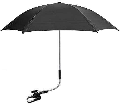 Universal Pushchair Parasol – Baby Stroller Sun Umbrella with 50+ UV Protection, Adjustable Clip-On Clamp, Fits Pram, Buggy & Infant Strollers (Black)