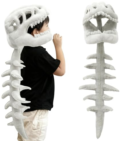 3D Realistic Dinosaur Skeleton Costume Set, Spinosaurus Plush Dino Outfit | Fun Wearable Dinosaur Costume, Dinosaur Skull Headpiece & Spine Costume, Machine Washable Two Sizes for Halloween Party Gifts