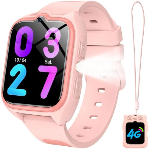 IOWODO 4G Reloj Inteligente Niño, Smartwatch Niños con GPS y Teléfono,Videollamadas, SOS, Mensajes, Modo Escuela, Linterna LED, IP68 Impermeable, Regalo y Juguete para Niños