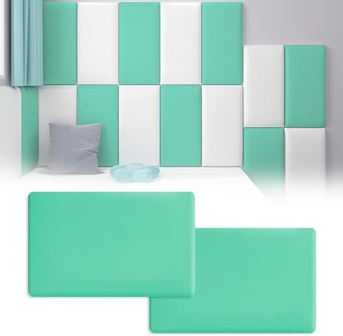 3D Wall Panels - Pack of 2 Upholstery Boards, 30x40 cm Decorative Wall Cushions for Children's Room, Bed Headboard & Impact Protection (Mint Green)