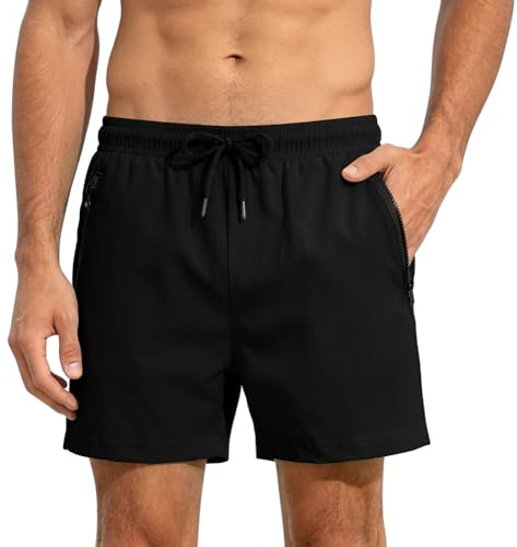 Adiwo Badbyxor för män, snabbtorkande, strandshorts, vardagliga shorts, dragsko i midjan, simbyxor, surfande snabbtorkande shorts med blixtlåsfickor och nätfoder, maskintvättbara, för simning, surfing