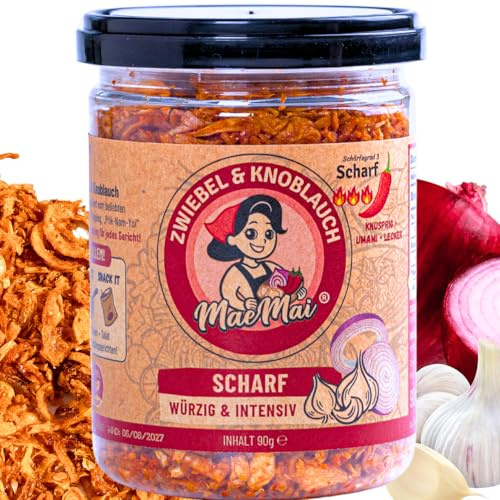 MaeMai Chili Crunch Krispigt Stekt Lök & Vitlök - Het Umami Topping från Thailand, Vegansk, Glutenfri, Utan Tillsatser, för Ris, Nudlar, Sallader, Burgare & Hotdogs