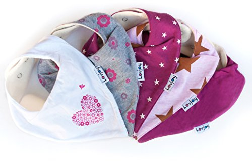 Lovjoy Bandana Dribble Bibs - Super Absorbent & Soft for Teething Babies - Adjustable Snaps - Fits Newborn to 3 years - 5 Pack (Pretty In Pinks)