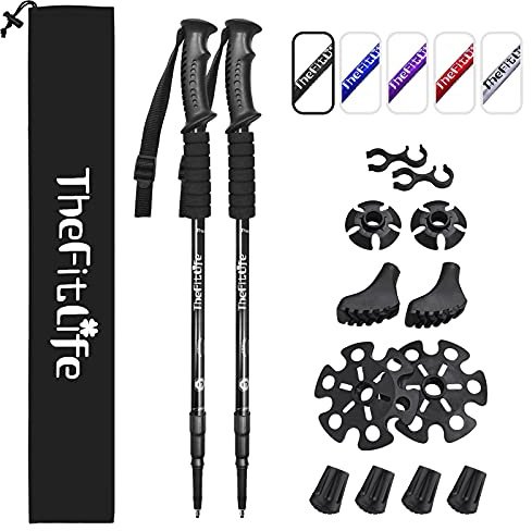 TheFitLife Hiking Walking Trekking Poles - 2 Pack With Antishock And Quick Lock System, Telescopic, Collapsible, Ultralight For Hiking, Camping, Mountaining, Backpacking, Walking, Trekking