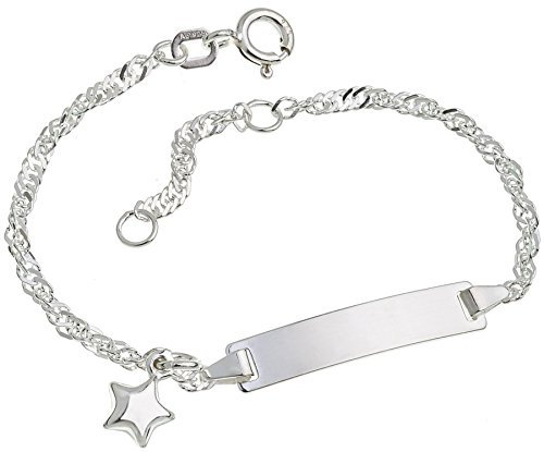 Silberketten Store Baby- & Kinder ID Armband Singapur mit Stern-Anhänger inkl. Gravur & Geschenksäckchen I aus 925 Silber I nickelfrei für Allergiker geeignet I 10 Schriftarten I 12 cm