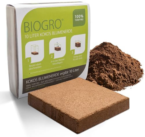 BioGro® Kokoserde gepresst im Quellbeutel - Biologisch abbaubare, torffreie Blumenerde aus Kokosfasern ideal als Anzuchterde (1 Stück)