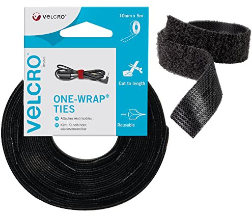 Velcro Marque One-Wrap Attaches Réutilisables, Multi-Usage, Parfaites Pour Ranger Les Accessoires De Bureau, Les Câbles Et Aménager La Maison, Noir 10 Mm X 5 M