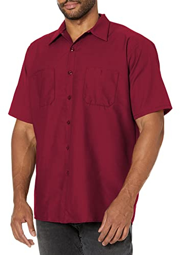 Red Kap Men's Industrial Work Shirt, Short Sleeve, Burgundy, Large