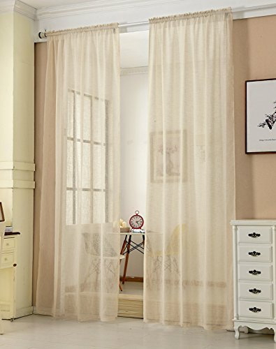 Laneetal Transparente Gardine mit Kräuselband 2 Stücke Fensterschal in Leinen-Optik Dekoschal in Sand 140x245 cm Fenstervorhang für Schlafzimmer Kinderzimmer Küche Stores Vorhang