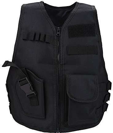 Atmungsaktive Weste, V-Ausschnitt Kinder Weste Schutzweste mit 600D Oxford Tuch Schwarz für Outdoor Jagd Konfrontationstraining Spiele Cosplay(L)