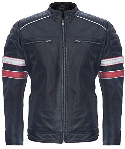 Herr racing svart läder bikerjacka
