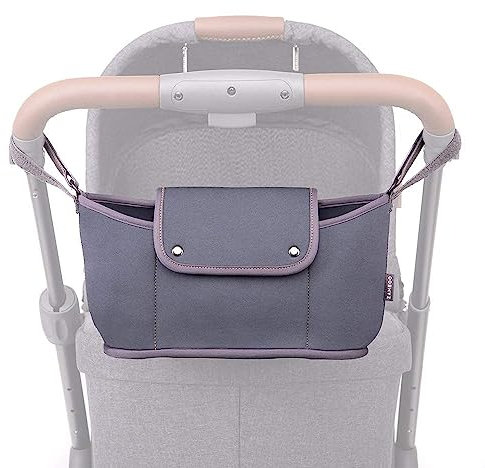 Zamboo Buggy Organizer Universal - Neopren Kinderwagentasche mit Klettbefestigung für Griffe und Schieber/Kinderwagen Tasche mit Fächern, Getränkehalter und Magnetverschluss - Grau