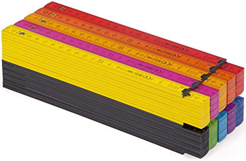 Metrie™ BLOCK52 – 10x Colorful Folding Ruler/Rulers 2m – Duplex Scale with Angle – Manufactured in Europe