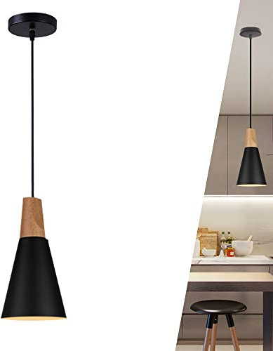 ChaoZan LED Lámpara de Techo Madera Metal Lámpara Colgante E27 Creativo Clásico Retro Suspensión Lámparas de Araña Moderno Las Luces del techo para Dormitorio Comedor Restaurante, Negro