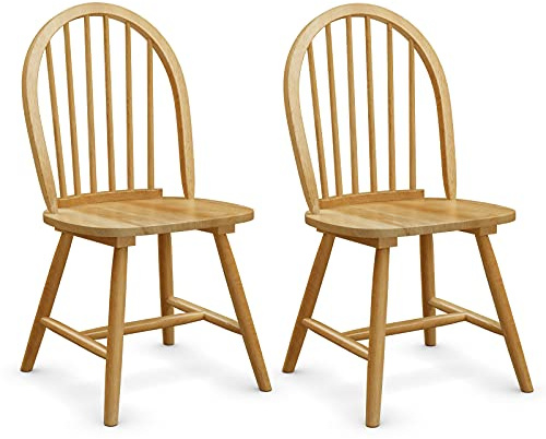 Giantex Wood Dining Chairs Set of 2, Windsor Chairs with Solid Wood Legs, High Spindle Back, H-Shaped Crossbars, Vintage Country Farmhouse Style Wooden Side Chairs