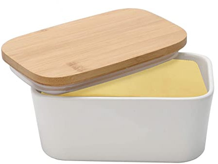 Trintion Porcelain Butter Dish with Lid 600ml Sealed Butter Dish Holds for Countertop Succinct Boxed Butter Keeper with Removable Silicone Seal for All Types of Butter