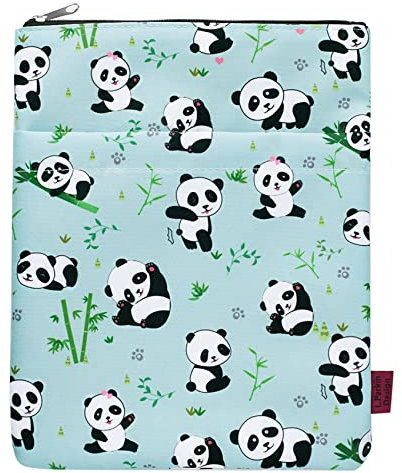 Buchhülle mit Pandabär-Muster, Buchumschlag für Taschenbücher, aus waschbarem Stoff, mit Reißverschluss, Geschenk für Buchfans, Größe M