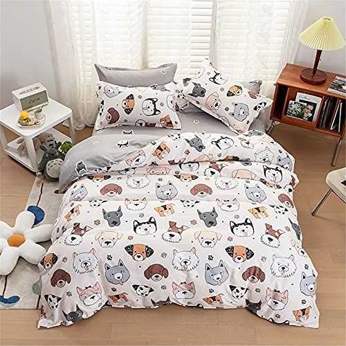 Juego de Ropa de Cama 4 Piezas, Mateju Funda Adulto Infantil Comodo Microfibra con Cremallera, Dibujos Animados Funda de Edredón Sábana Encimera y Fundas de Almohada (Perro Animal,220x240cm)