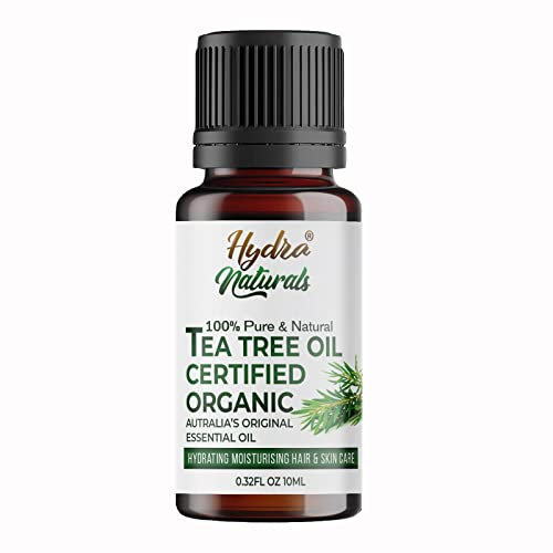 Hydra Naturals Pure Australian Tea Tree Essential Oil 10ml | for Skin, Nail Fungus, Face, Hair, Acne, Piercings, Head Lice | Diffuser Oil for Home, Candle & Soap Making | Vegan Free