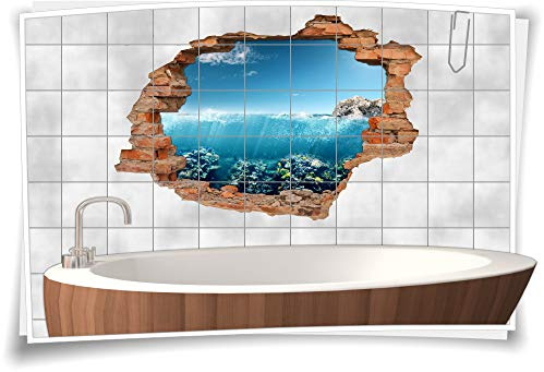 Medianlux Fliesen-Aufkleber-3D Fliesen-Bild Fliesen-Tattoo Wand-Durchbruch Maritime Bade-Zimmer Deko-Ideen Meer Felsen Tauchen Reisen, 75x50cm, 20x25cm (BxH)
