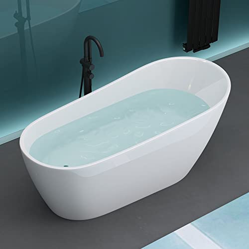 Mai & Mai freistehende Acryl-Badewanne Oval Standbadewanne Weiß inkl. Push-Open Ablaufgarnitur Breite 170cm V528