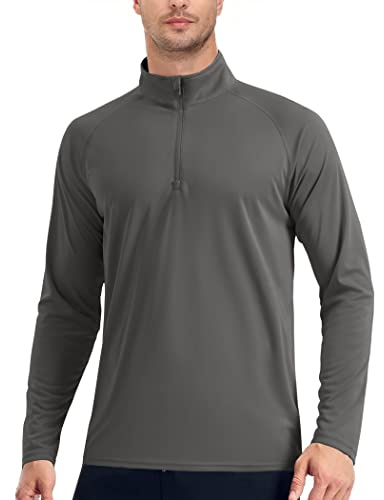 EKLENTSON Men's UPF 50+ Shirt Sun Protection 1/4 Zip Up Summer Sports Workout Fishing Walking Shirts,Dark Grey,M