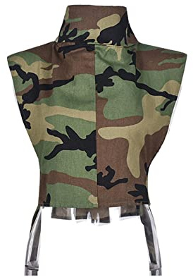 xxxiticat Women's Denim Vest Shirt Sleeveless High Neck Tie Up Buckle Side Open Cutout Hollow Out Cropped Tank Top(CA,XL) Camouflage