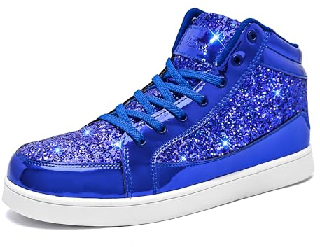 IGxx Glitter Blue Shoes for Men Fashion High Top Casual Sequin Sparkly Sneakers Men's Bling Shiny, 7.5