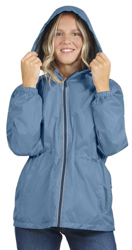 PERLETTI Giacca Impermeabile Donna Antivento Leggera - Giacca a Vento Pioggia Sportivo con Cappuccio e Dettagli Catarifrangenti - Trench Impermeabile Ragazza Antipioggia Corsa Outdoor (M, Blu)