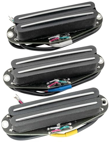 Musiclily Pro ST-DPMC Ceramico Rail Blade Pick up Humbucker Formato Single Coil Manico Centrale Ponte Super Distortion Set per Chitarra Elettrica tipo Strat, Nero