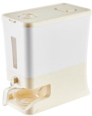 BURLOE Sealed Grain Container with Measuring Cup, Rice Dispenser Muesli Dispenser Rinsing Storage Bucket Household Box Pollution Tank Cereal,Yellow1