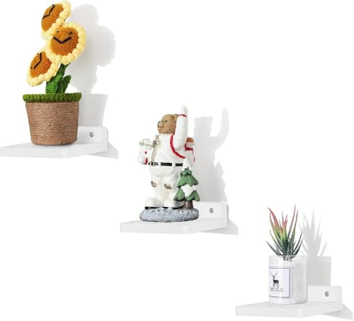 PHOENANCEE Small Floating Shelves, 12.7x12.7x4CM, Mini Wooden Wall Square Shelf, Hanging Shelf Decoration for Small Objects, Bedroom, Living Room, Set of 3(Rustic White)