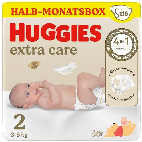 Huggies Pannolini per neonati Newborn taglia 2, 116 pannolini (2 x 58), scatola per mezzo mese